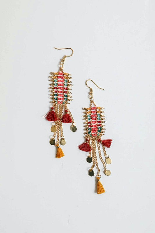 Boho Fringe Beaded Earrings - Final Sale