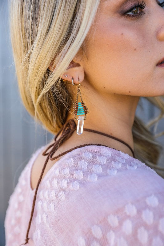 Aqua Beaded Crystal Drop Earrings - Final Sale