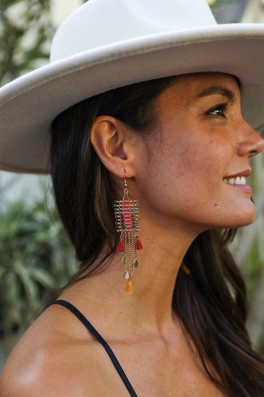 Boho Fringe Beaded Earrings - Final Sale