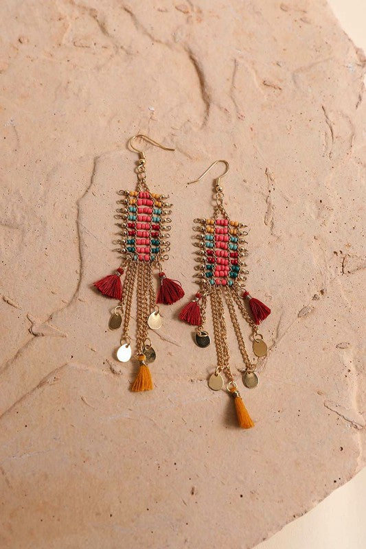 Boho Fringe Beaded Earrings - Final Sale