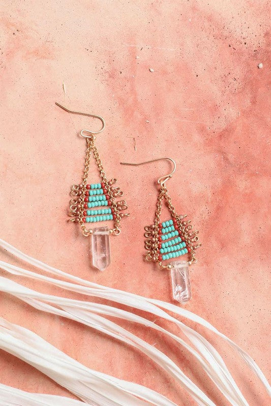 Aqua Beaded Crystal Drop Earrings - Final Sale