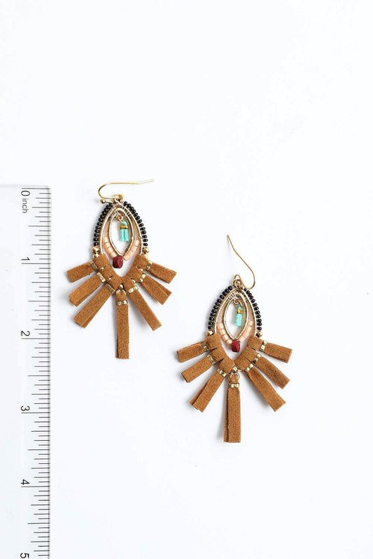 Kalahari Suede Fringe Beaded Earrings - Final Sale