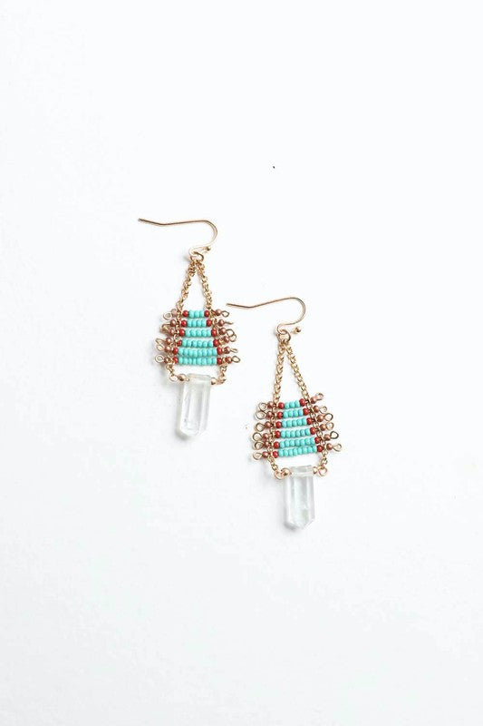 Aqua Beaded Crystal Drop Earrings - Final Sale