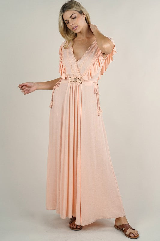 Peach Bellini Ruffled Maxi Dress - Final Sale