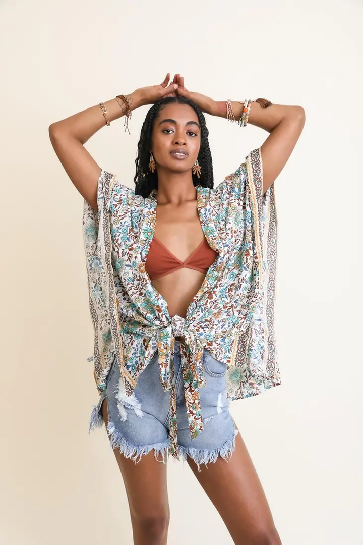 Floral Front Tie Kimono Wrap