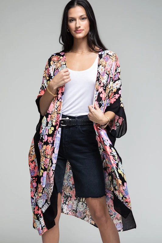 Midnight Flowers Open Front Kimono - Final Sale