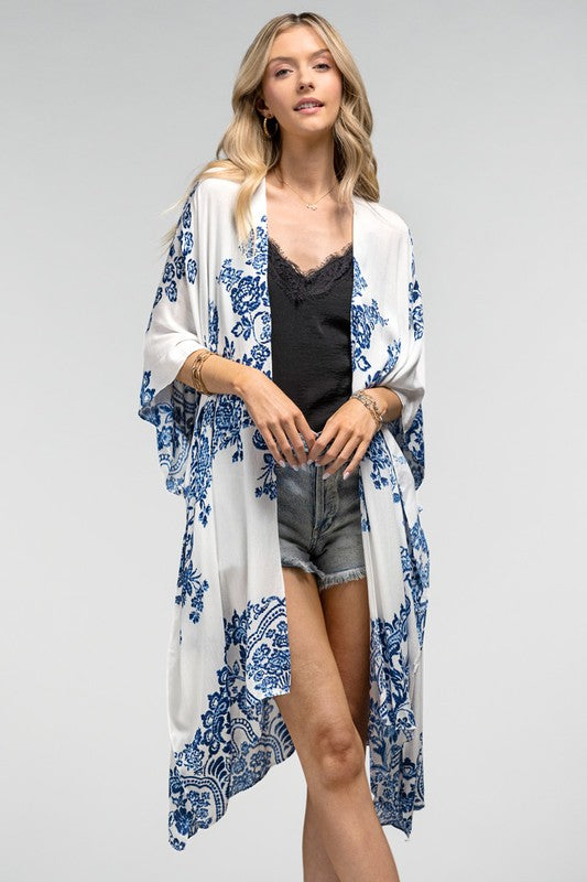 Capri Floral Side Slit Open Front Kimono