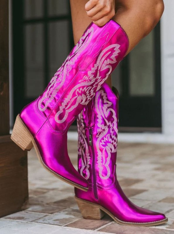 Hot Pink Metallic Western Cowboy Boots - Final Sale