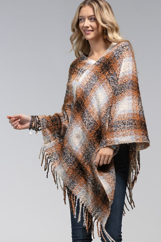 Ellie Plaid Fringe Poncho