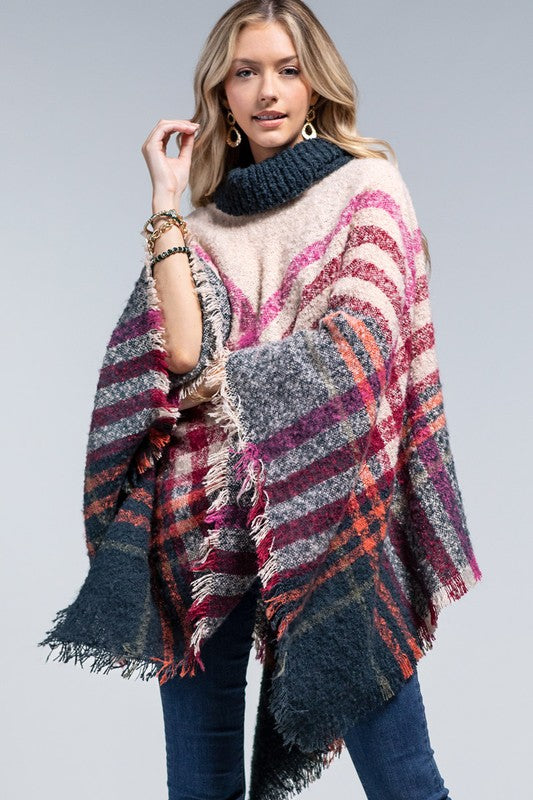 Jaslyn Plaid Turtleneck Poncho