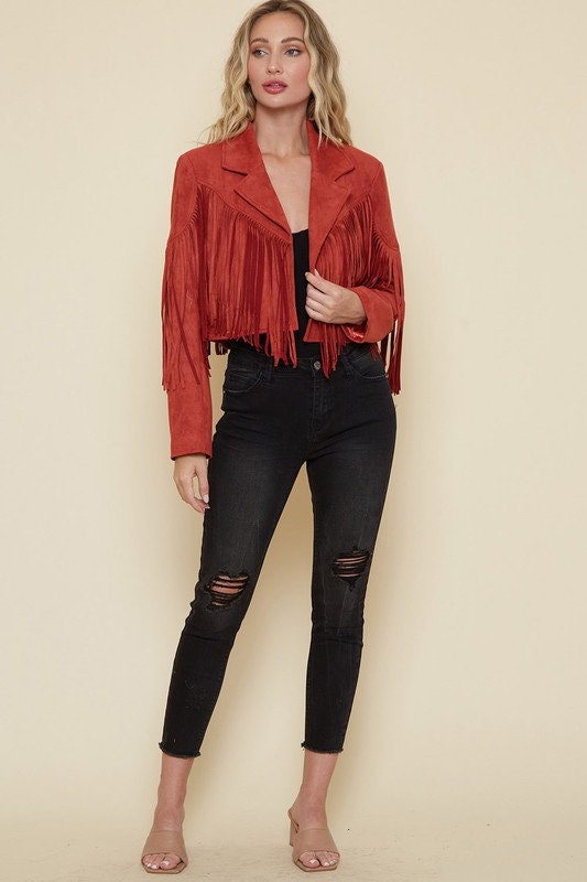 Walford Cropped Fringe Faux Suede Jacket