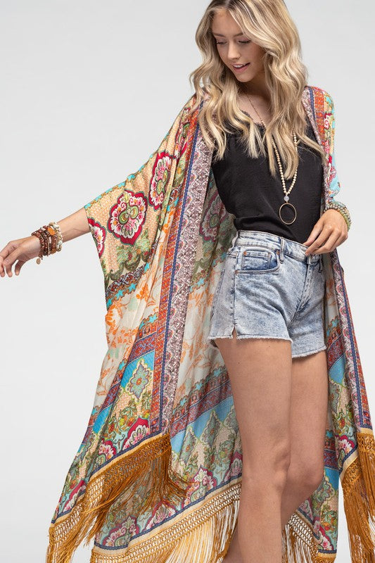 Cairo Open Front Fringe Border Kimono