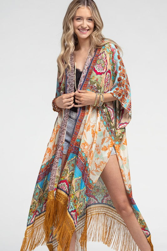 Cairo Open Front Fringe Border Kimono