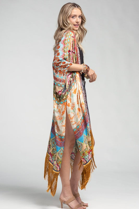 Cairo Open Front Fringe Border Kimono