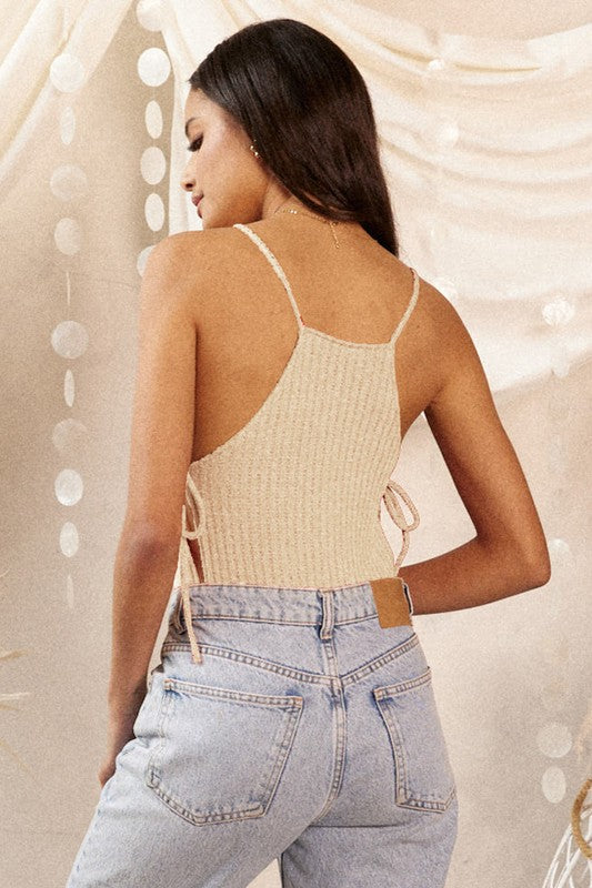 Seashell Racer Back Tie Bodysuit - Cream - Final Sale