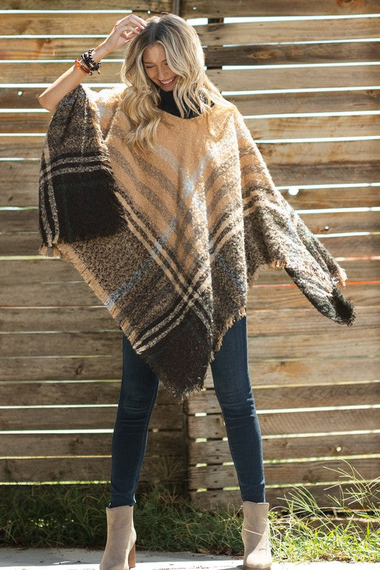 Jaslyn Plaid Turtleneck Poncho