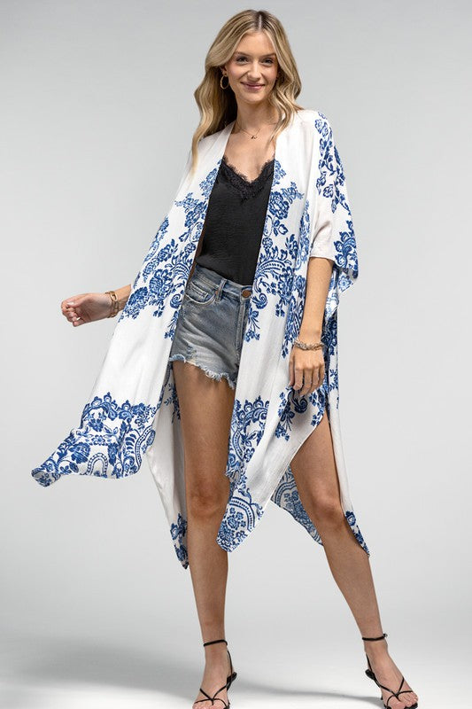 Capri Floral Side Slit Open Front Kimono