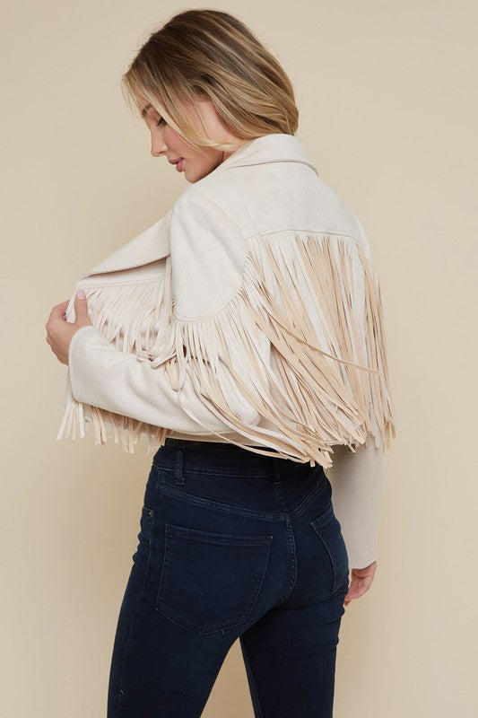 Walford Cropped Fringe Faux Suede Jacket - Large - Final Sale