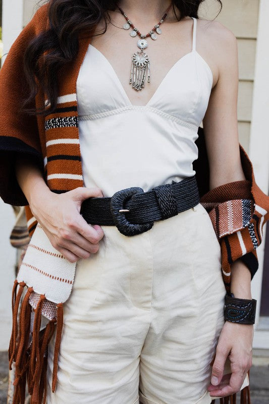 Raffia-Wrapped Stretch Belt