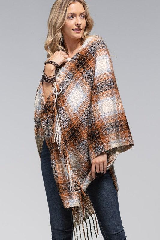 Ellie Plaid Fringe Poncho