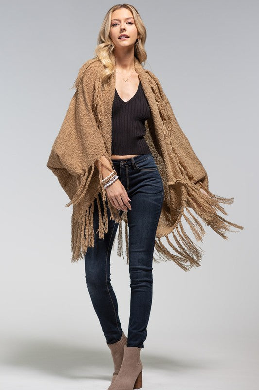 Autumn Bliss Boucle Yarn Knit Cocoon Fringe Sweater