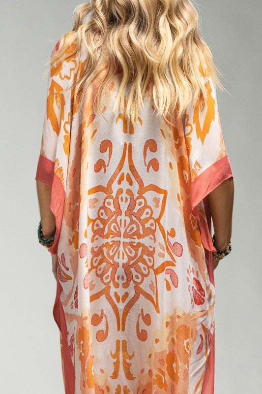 Peach Watercolor Floral Open Front Kimono