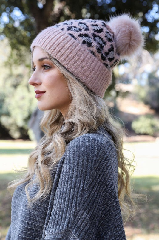 Vegan Leopard Knit Beanie