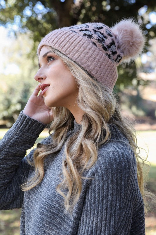 Vegan Leopard Knit Beanie