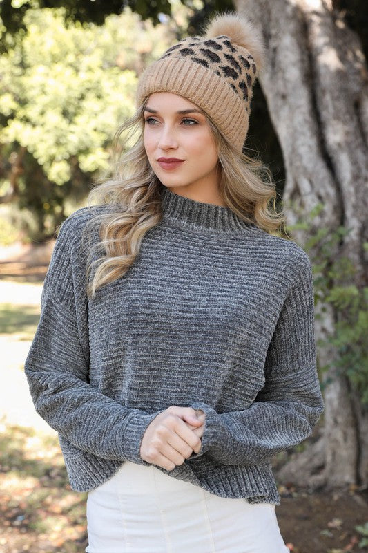 Vegan Leopard Knit Beanie