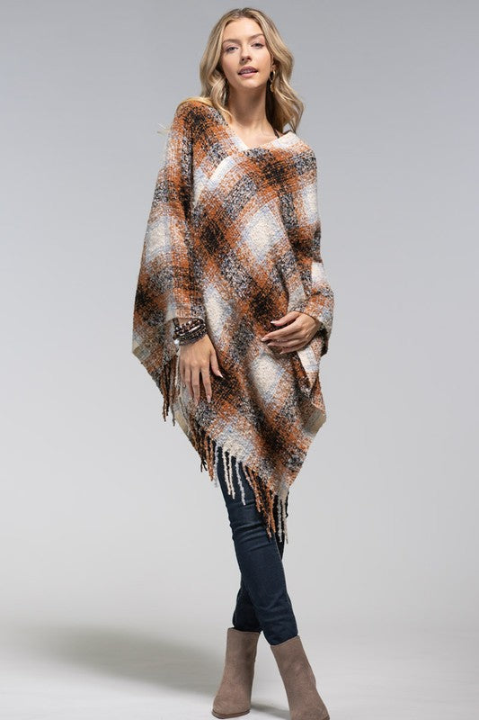 Ellie Plaid Fringe Poncho