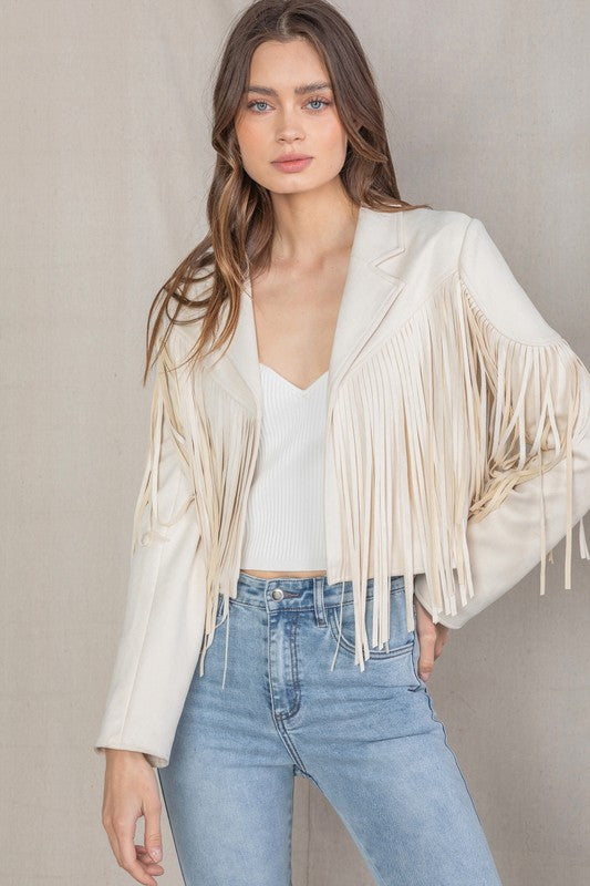 Walford Cropped Fringe Faux Suede Jacket - Large - Final Sale