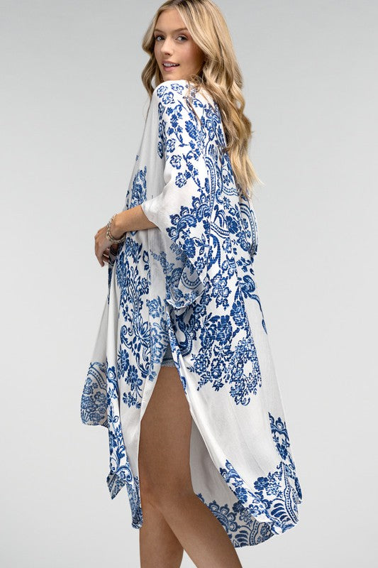 Capri Floral Side Slit Open Front Kimono