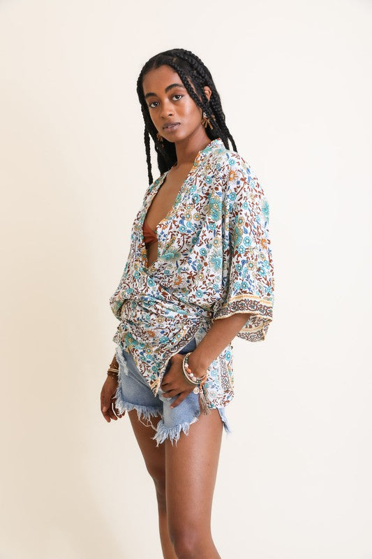 Floral Front Tie Kimono Wrap