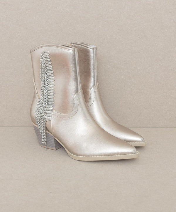 Rowan Crystal Fringe Bootie - Champagne - Final Sale