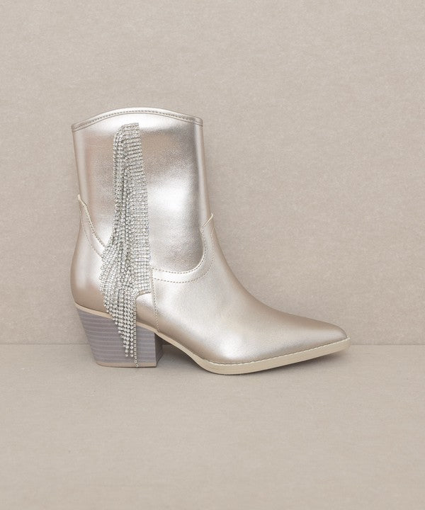 Rowan Crystal Fringe Bootie - Champagne - Final Sale