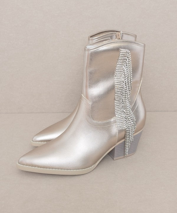 Rowan Crystal Fringe Bootie - Champagne - Final Sale