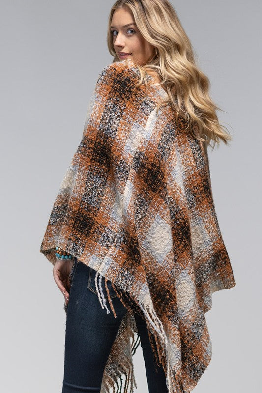 Ellie Plaid Fringe Poncho