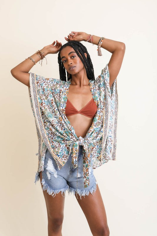 Floral Front Tie Kimono Wrap