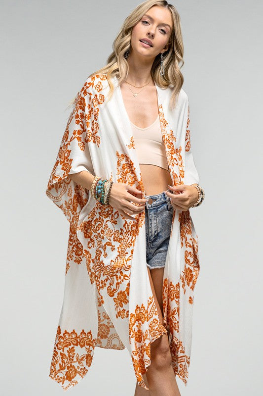 Capri Floral Side Slit Open Front Kimono