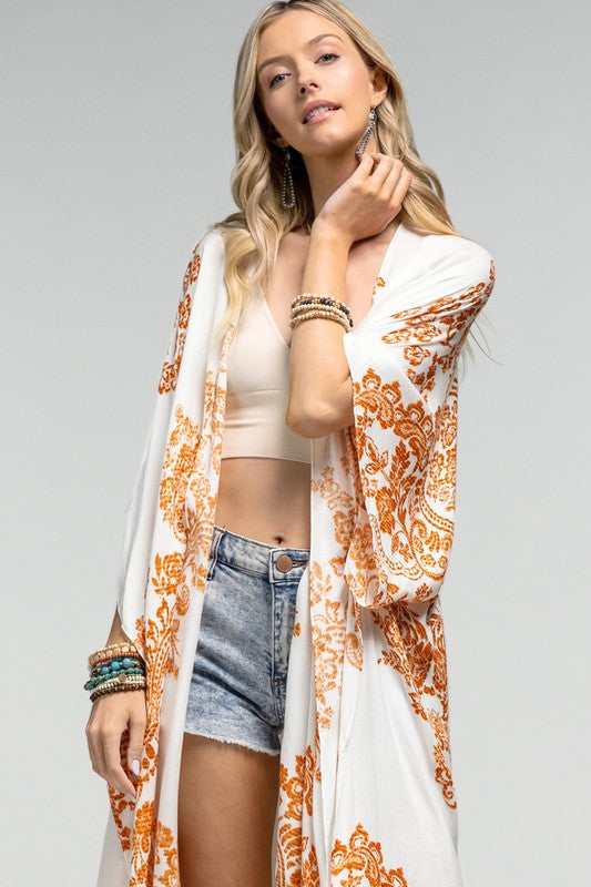 Capri Floral Side Slit Open Front Kimono