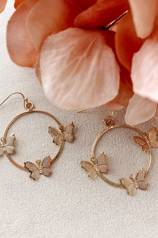 Gold Butterfly Dangle Hoop Earrings - Final Sale