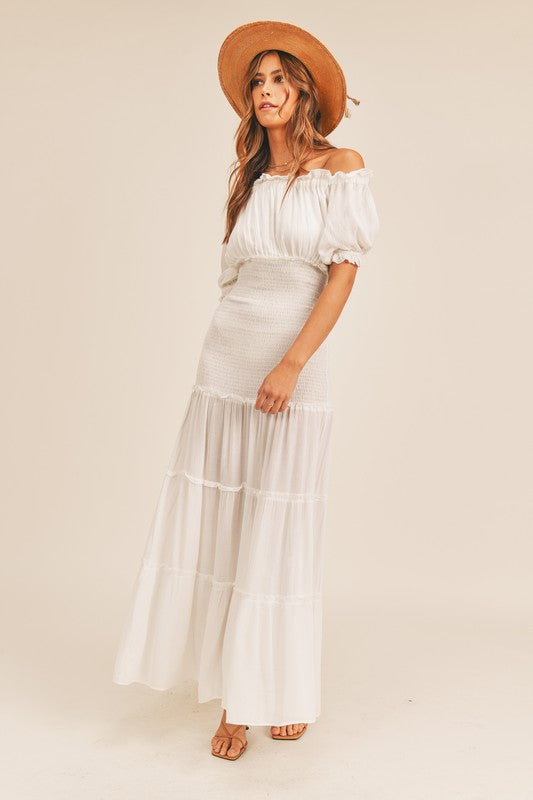 Kinley Off Shoulder White Maxi Dress