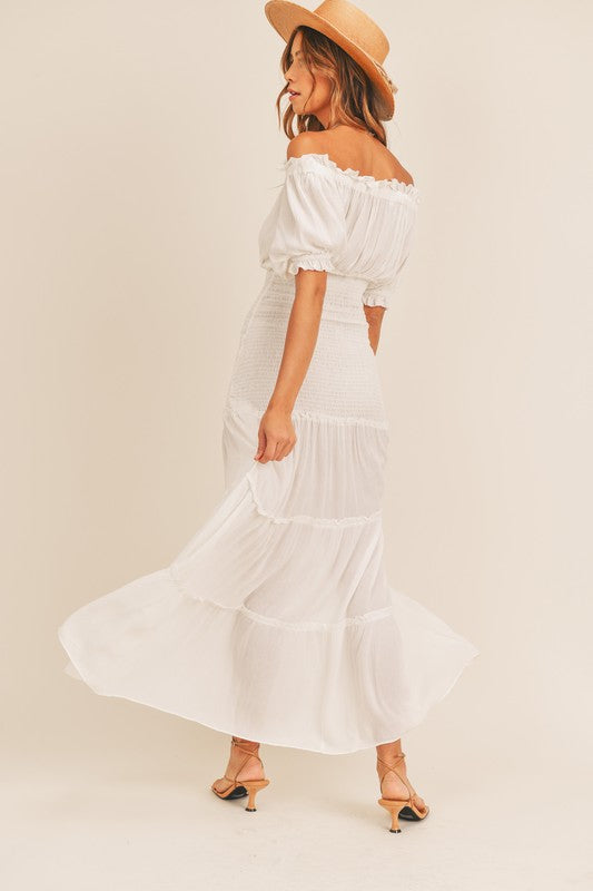 Kinley Off Shoulder White Maxi Dress