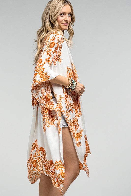 Capri Floral Side Slit Open Front Kimono