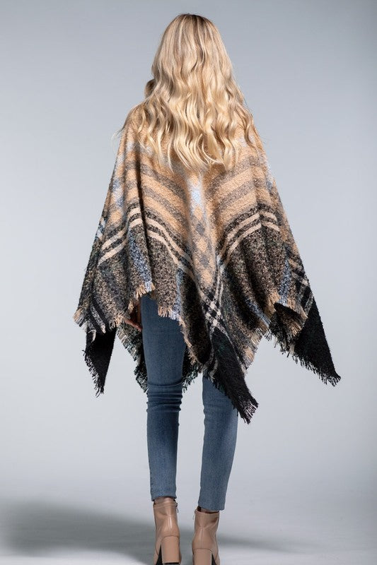 Jaslyn Plaid Turtleneck Poncho