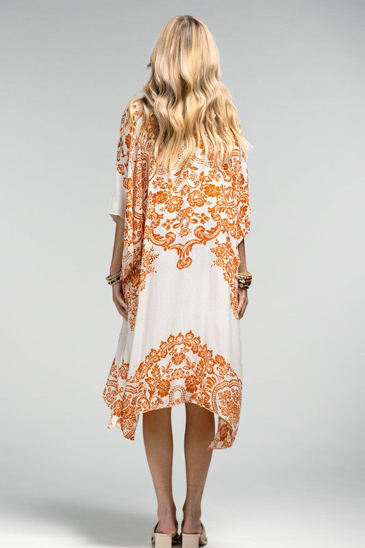 Capri Floral Side Slit Open Front Kimono