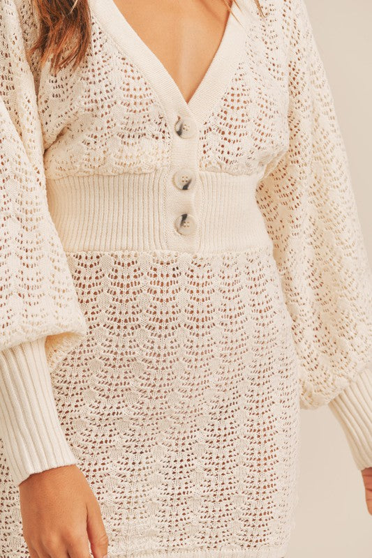 Balloon Sleeve Knit Sweater Dress